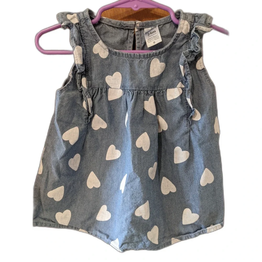 Baby Girl Dresses 18-24 Mos Carters Baby Gap Chambray Hearts & Red Fancy Dress